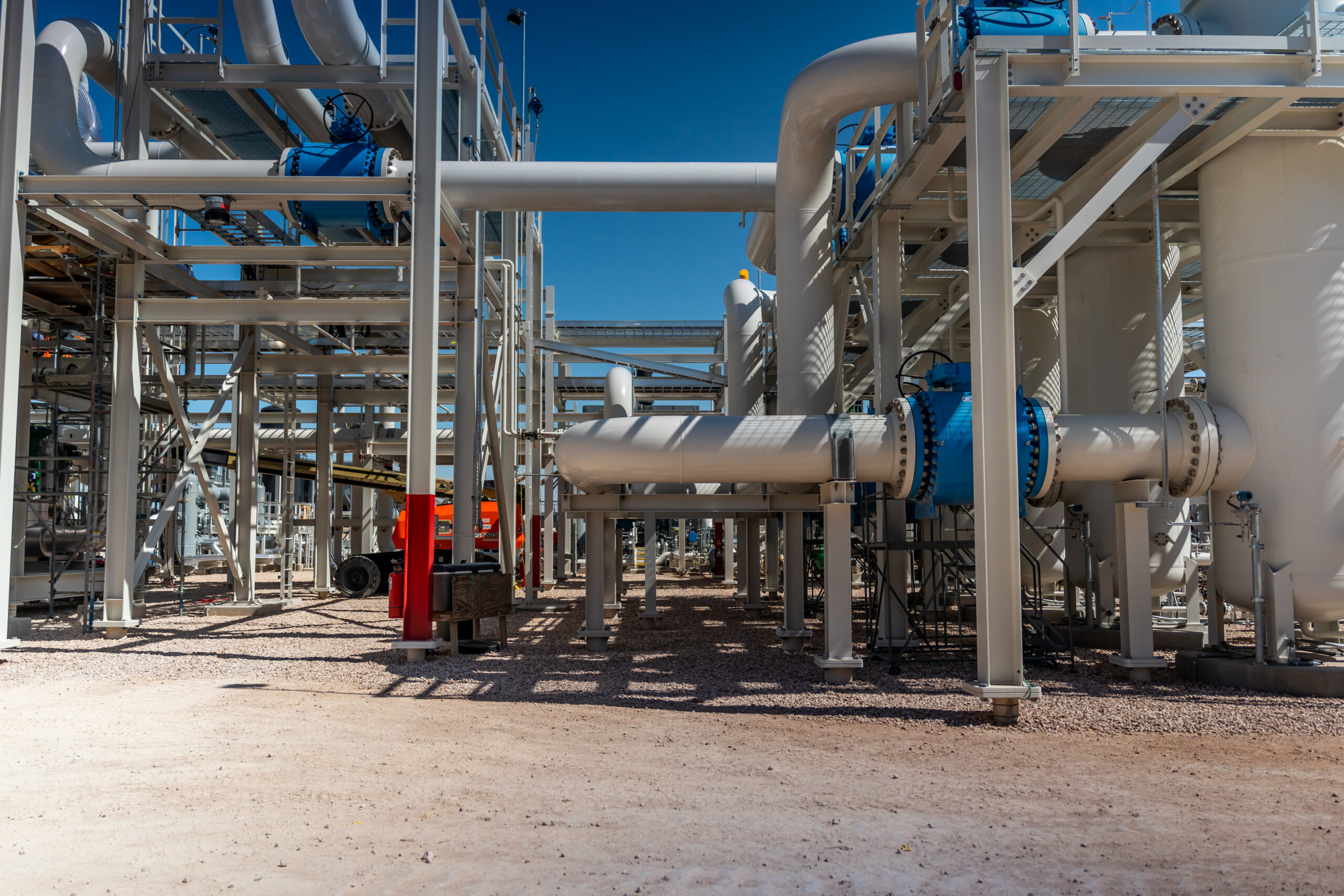 Aerial view of natural gas processing facility during NRU installation